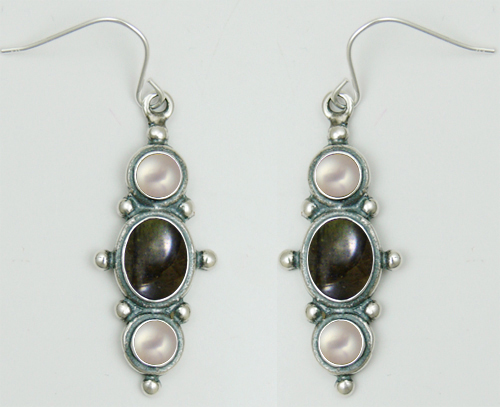 Sterling Silver Drop Dangle Earrings With Spectrolite And Cultured Freshwater Pearl